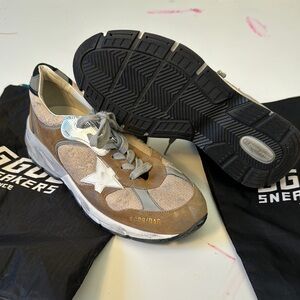 Golden Goose Tan Gray Sneakers Stylish Comfort